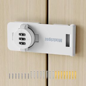 4.5 Inch Cabinet Lock with Combination Fit for Kitchen Cabinet, Pantry, Drawer, Household Mechanical Rotary Hasp 3 Digit Password Lock - Sturdy Zinc Alloy Door Latch (White-1 pc)