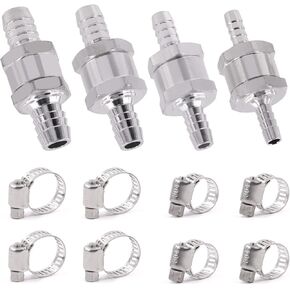 Glarks 12Pcs 6/8/10/12 mm Aluminium Alloy Fuel Non Return One Way Check Valve Fuel Hose Check Valve with Adjustable Hose Clamps Assortment Kit for Fuel Line Oil Petrol Diesel