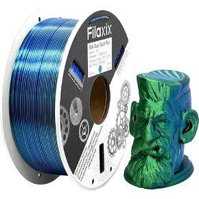 Silk Dual Color PLA Filament 1.75mm, Silk Shiny Coextrusion Filament, Compatible with Bambu LAB,Creality K1C,QIDI MAX3, FLASHFORGE Adventurer 5M, Prusa MK4 FDM 3D Printer, 1KG,Blue Green