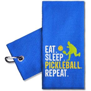 ERHACHAIJIA Eat Sleep Pickleball Repeat Embroidered Pickleball Sports Towel with Clip. Funny Pickleball Gifts for Men Dad Uncle Grandpa Pickleball Lover, Birthday Retirement