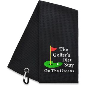Hafhue The Golfer's Diet Stay on The Greens Embroidered Golf Towel, Golf Accessories for Men Women, Golf Gift for Men Women, Retirement Gift for Dad Grandpa Golf Lover Golf Fan