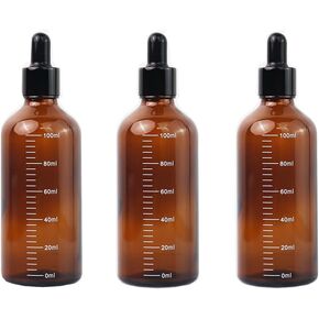 VASANA 3 Pack 3.4OZ Amber Glass Dropper Bottles with Graduated Scale Empty Refillable Travel Liquid Dispenser Glass Dropper Pipette Bottle Vial Container 100ML