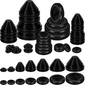 Swpeet 28Pcs 7 Sizes 2 Types Tower Shaped and Round Double Sided Rubber Grommet Kit, Drill Hole Round Rubber Plug Hole Grommets Firewall Solid Closed Hole Plug Rubber Gasket for Auto Car Wire Cable