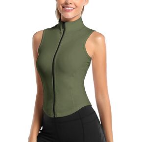 Women's Slim Fit Full Zip Sleeveless Running Track Jacket Workout Stretchy Athletic Yoga Sportwear
