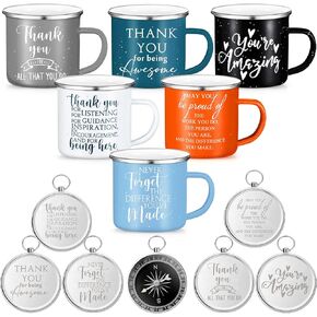 Gejoy 6 Set Thank You Gifts Gifts Camping Bulk Compass with 12 oz Enamel Coffee Mugs Appreciation Gifts Inspirational Quote Boating Hiking for Coworkers Students(Appreciation Sign)