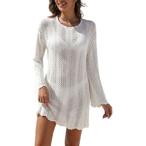 VIMPUNEC Crochet Swimsuit Coverup for Women Summer Bathing Suit Cover Ups Swimwear Beach Dress