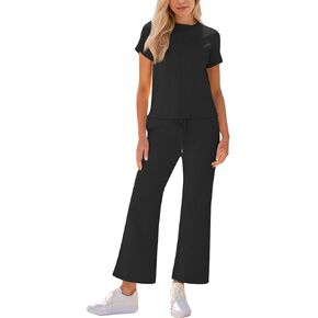 Lounge Sets for Women 2 piece Travel Outfits Sets Short Sleeve Top Wide Leg Pants Loungewear Comfy Tracksuit