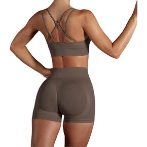 Darkterror Seamless Workout Sets for Women, Criss Cross Back Strappy Sports Bras and Workout Shorts Outfits