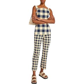Striped 2 Piece Lounge Pants Sets for Women Y2k Gingham Outfits Sleeveless Tank Top and Wide Leg Barrel Pants Suits