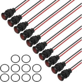 PATIKIL 12mm Red Signal Indicator Lights, 10 Pack AC/DC 110-220V Panel Mount Waterproof Warning Lamps for Industrial Electrical Car Motorcycles Boats Directional Dash Light, Black