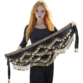 Women's Belly Dance Gold Coins Hip Scarves Belly Dancing Wrap Skirts