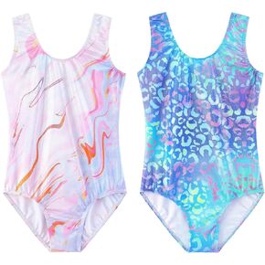 EQSJIU 2 Packs Toddler Gymnastics Leotard Rose-Red Black-Blue Heart Unitards For Girls