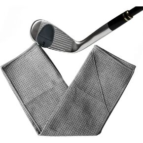 Soft Quick-Drying Waffle Strength Magnet Golf Cleaning Towels Fitness Gym Microfiber Magnetic Golf Towel with Carabiner Hook for Easily use and Clean (Grey)