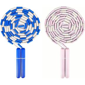 Jump Rope: CAPARK Tangle Free Segmented Soft Beaded Skipping Rope Adjustable Jumping Rope for Kids Men Women Exercise, Weight Loss, Keeping Fit and Training 9.2 Feet (Blue+Pink)