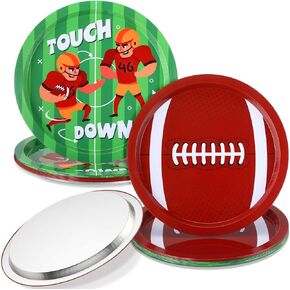 Nuogo 8 Pcs Football Party Plates 12.6 Inch Reusable Metal Football Serving Trays Round Football Dessert Candy Plates Sports Snack Platters for Football Birthday Gameday Party