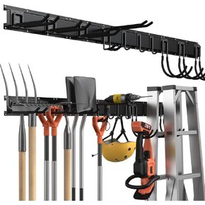 14 PCS Tool Storage Rack, 64 Inches Adjustable Garage Tool Organizer Wall Mounted Storage System with 10 Hooks, Super Heavy Duty Steel Garden Tool Organizer Wall Holders