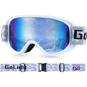 Ski Goggles, Snowboard Goggles for Women and Youth, 100% UV Protection, Anti-Fog, Cylindrical Lens, Winter Snow Goggles, White Frame, Blue Revo, YG-99