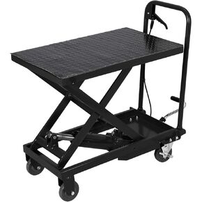 1100lbs Hydraulic Lift Table Cart, 34" Lifting Height, Manual Single Scissor Lift Table with 4 Wheels and Non-Slip Pad, Hydraulic Scissor Cart for Material Handling, Black
