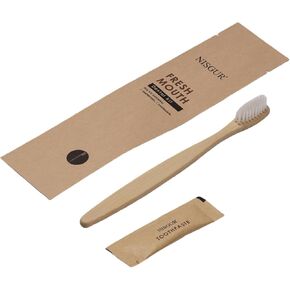 Disposable Toothbrush with Toothpaste Kit 100 Pack Bamboo Toothbrush with Pre-Pasted Set Eco and Non Plastic Individually Wrapped Hotel Supplies and Toiletries for Guests