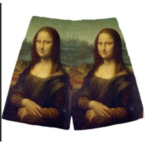 Men's Vintage Art Print Athletic Shorts Mesh Print Running Short Pants