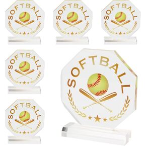 6 Pcs Acrylic Softball Trophy Award, Sports Contest Trophy Plaques, Sports Trophy Prize Gift, Team Participation Trophies for Competition Prize, Award Trophies for Softball Party Decorations