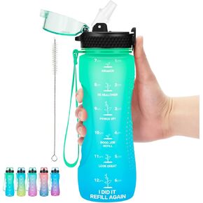 24 OZ Motivational Water Bottle With Time Marker,Leak Proof,Straw Lid, Tritan BPA Free Sports Water Bottle Black(1 Lid)