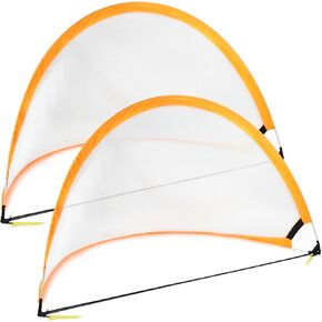 QWORK 2 Pack 6 Foot Pop Up Soccer Goal - Portable Training Futsal Football Net, Ultra-Strong, Quick Setup Easy Folding Storage, for Backyard and Soccer Training, Orange