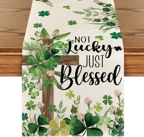 Artoid Mode Cross Clover Shamrocks St. Patrick's Day Table Runner, Not Lucky Just Blessed Kitchen Dining Table Decoration Home Party Decor 13x72 Inch in Saudi Arabia