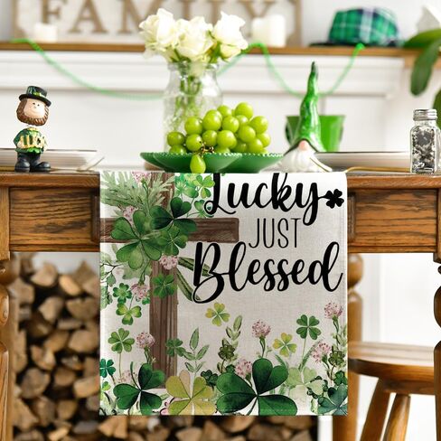 Artoid Mode Cross Clover Shamrocks St. Patrick's Day Table Runner, Not Lucky Just Blessed Kitchen Dining Table Decoration Home Party Decor 13x72 Inch in Saudi Arabia