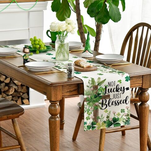Artoid Mode Cross Clover Shamrocks St. Patrick's Day Table Runner, Not Lucky Just Blessed Kitchen Dining Table Decoration Home Party Decor 13x72 Inch in Saudi Arabia