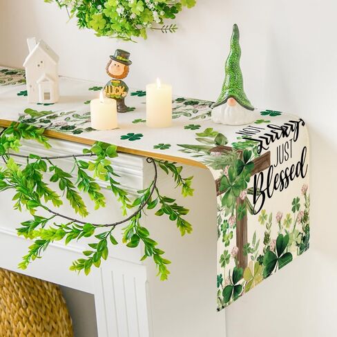 Artoid Mode Cross Clover Shamrocks St. Patrick's Day Table Runner, Not Lucky Just Blessed Kitchen Dining Table Decoration Home Party Decor 13x72 Inch in Saudi Arabia
