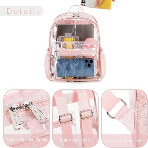 abshoo Clear Mini backpack Stadium Approved 12x12x6 Clear Bag Transparent Small Backpacks (Pink) in Kuwait