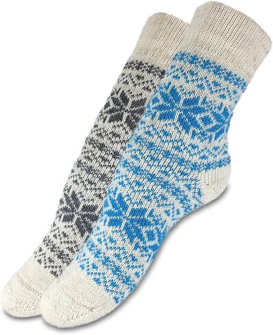 2 Pairs of Women's Wool Socks, Knit Wear for Winter, Soft and Comfortable (White-Red/White-Brown Shoe size: 10-12) in Saudi Arabia