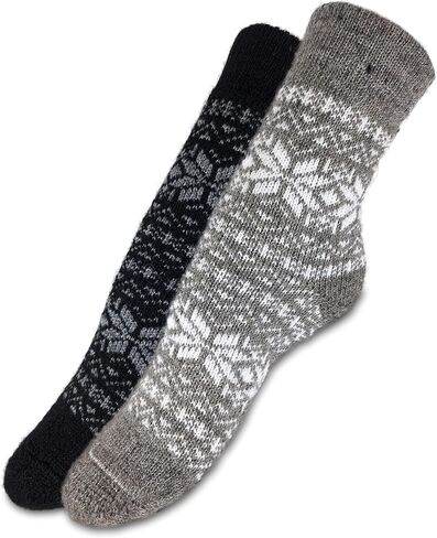 2 Pairs of Women's Wool Socks, Knit Wear for Winter, Soft and Comfortable (White-Red/White-Brown Shoe size: 10-12) in Saudi Arabia