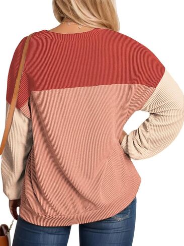 DOLNINE Plus-Size-Tops-for-Women Fall Casual Long Sleeve Shirts Oversized Color Block Crewneck Sweatshirts Ribbed Knit Tunic in Saudi Arabia