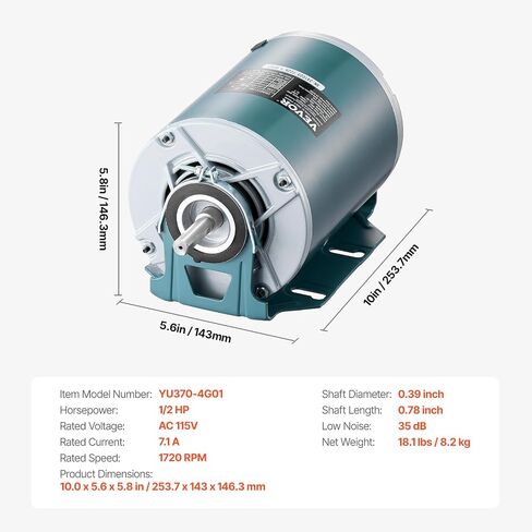 VEVOR 1/2HP Furnace Blower Motor 1720RPM, 115V 7.1A Belt Drive Blower Motor Single Phase - 0.5" Shaft Diameter, 1.6" Shaft Length, CW/CCW Rotation in Saudi Arabia