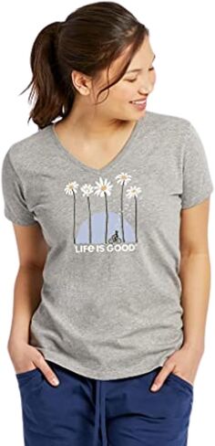 Life is Good Women's Crusher Tee, Short Sleeve Cotton Graphic T-Shirts, Towering Daisies Bike in Saudi Arabia