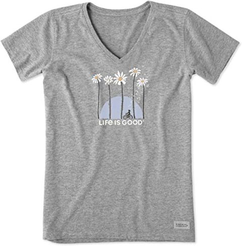 Life is Good Women's Crusher Tee, Short Sleeve Cotton Graphic T-Shirts, Towering Daisies Bike in Saudi Arabia