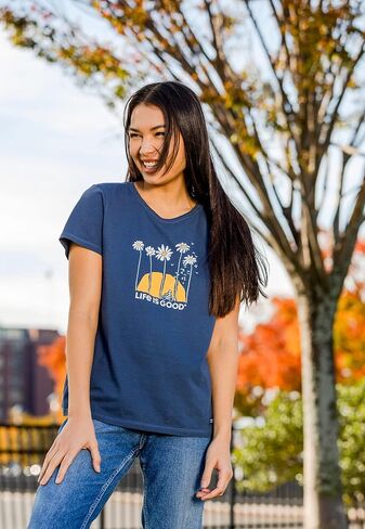 Life is Good Women's Crusher Tee, Short Sleeve Cotton Graphic T-Shirts, Towering Daisies Bike in Saudi Arabia