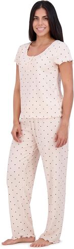 Aerosoles Women's Ribbed Henley Cozy Pjs 2 Piece Lounge Cotton Pajama Set in Saudi Arabia