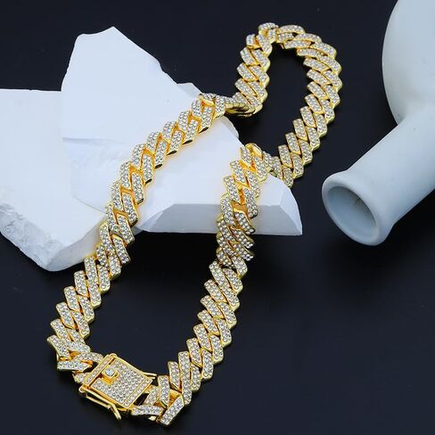 18k Gold Cuban Link Chain Miami Cuban Necklace Silver Rhinestone Chain Iced Out Hip Hop Jewelry for Women in Saudi Arabia
