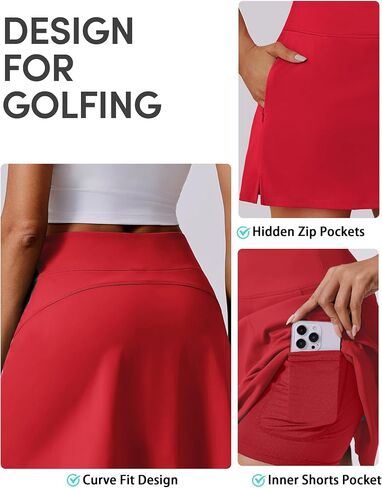 PINSPARK 16" Golf Skorts for Woman Tummy Control Tennis Skirt with Shorts Underneath Quick Dry Running Athletic Skort Summer in Kuwait