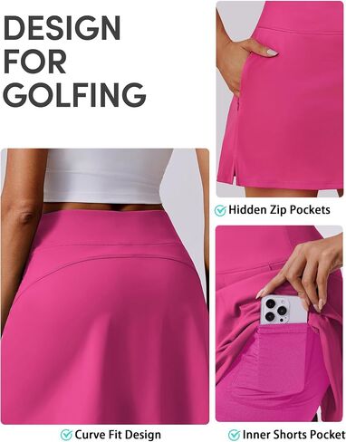 PINSPARK 16" Golf Skorts for Woman Tummy Control Tennis Skirt with Shorts Underneath Quick Dry Running Athletic Skort Summer in Kuwait