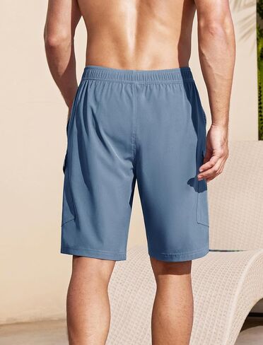 SILKWORLD Mens Swim Trunks with Compression Liner 9 Inch Bathing Suits Quick-Dry Swimming Beach Shorts with Cargo Pockets in Saudi Arabia