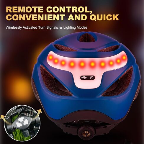 Favoto Bike Helmet with Turn Signals - CPSC Certificated Dual Shell Helmet with Removable Visor & Goggles USB Rechargeable Front and Back LED Lights, Blue in Kuwait