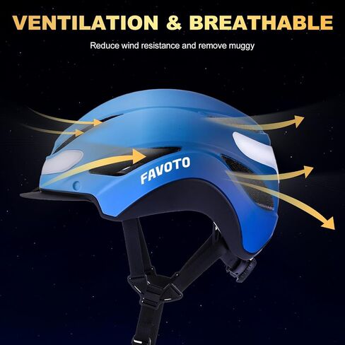 Favoto Bike Helmet with Turn Signals - CPSC Certificated Dual Shell Helmet with Removable Visor & Goggles USB Rechargeable Front and Back LED Lights, Blue in Kuwait