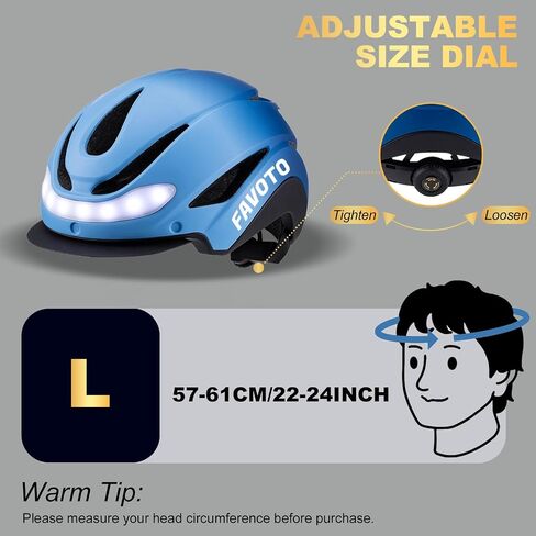 Favoto Bike Helmet with Turn Signals - CPSC Certificated Dual Shell Helmet with Removable Visor & Goggles USB Rechargeable Front and Back LED Lights, Blue in Kuwait