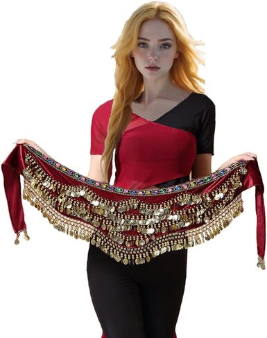 Women's Belly Dance Gold Coins Hip Scarves Belly Dancing Wrap Skirts in Saudi Arabia