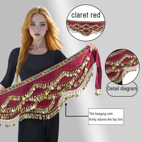 Women's Belly Dance Gold Coins Hip Scarves Belly Dancing Wrap Skirts in Saudi Arabia