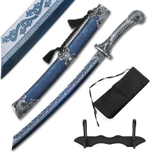 Katana Sword مصنوع يدويًا 1095 من الفولاذ الكربوني العالي من الساموراي سيفًا كاملًا تانغ تانغ حادة في درجة حرارة زرقاء زرقاء مشوية عالية in Saudi Arabia